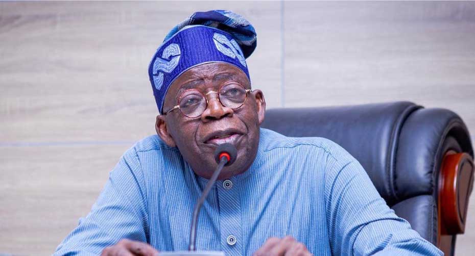 President Bola Tinubu in a solemn moment, expressing condolences during a formal event, following the passing of APC Chairman Yilwatda’s mother.