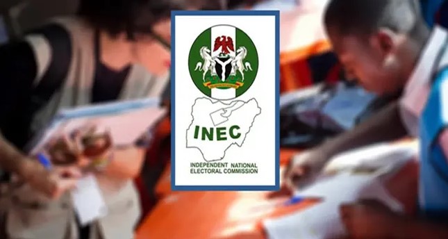 "Logo of the Independent National Electoral Commission (INEC) of Nigeria, featuring the Nigerian coat of arms above a green map of Nigeria with the commission's name inscribed."