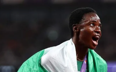 Tobi Amusan celebrating her World Championship silver medal with a $20,000 reward announcement.