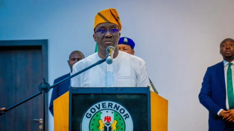 Governor Monday Okpebholo presenting the ₦939.85 billion 2026 Edo State budget